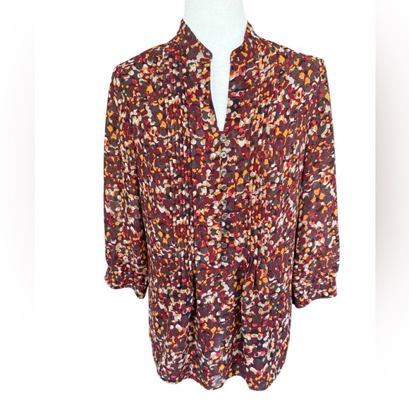 Coldwater Creek Tops - Coldwater Creek Multicolor Brown Orange Red Fall Blouse Button 3/4 Sleeve- S (8)